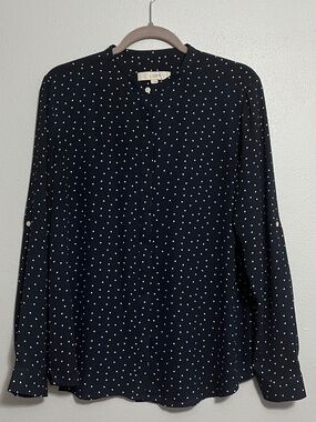 Loft blue/white polka dot long sleeve blouse size large